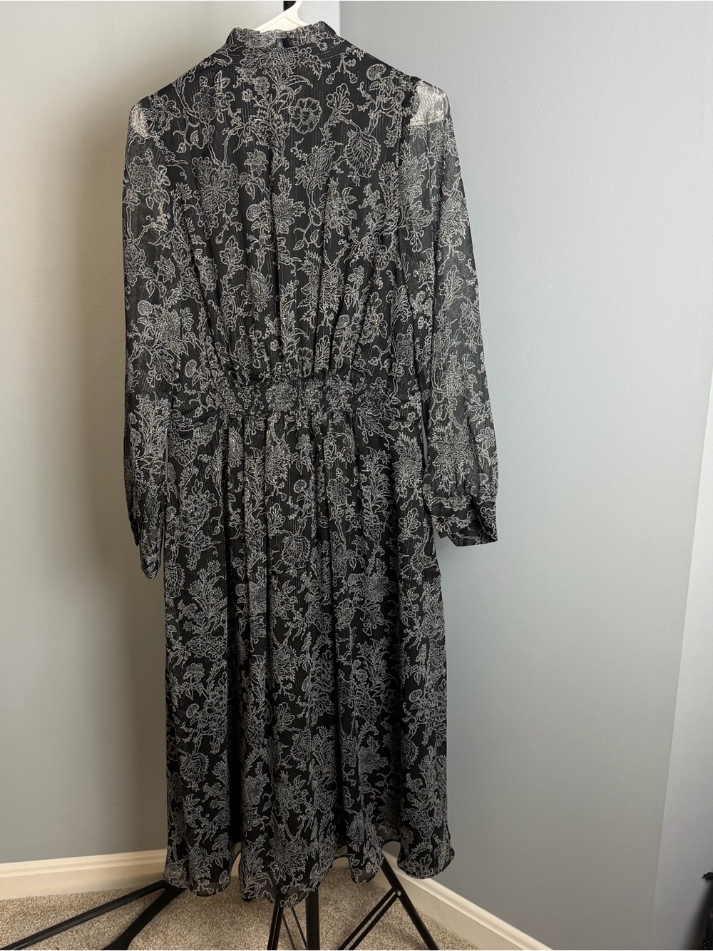 Talbots‎ Black Floral Long-Sleeve Semmi Sheer Midi Dress - Picture 6 of 8